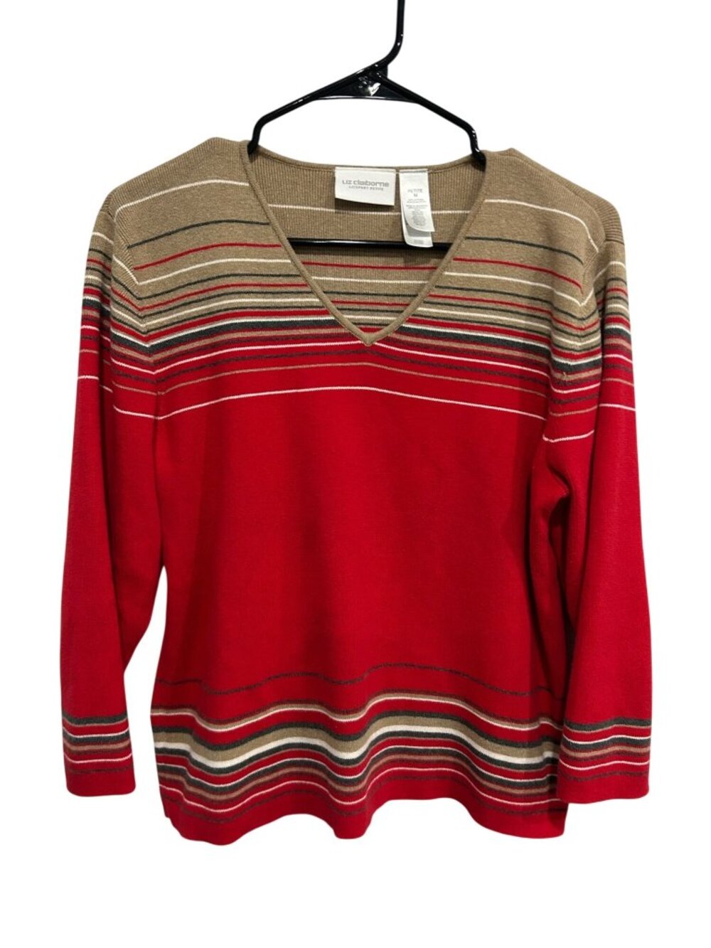 Liz Claiborne Medium Petite Multicolor Striped Pullover Sweater Vintage Retro